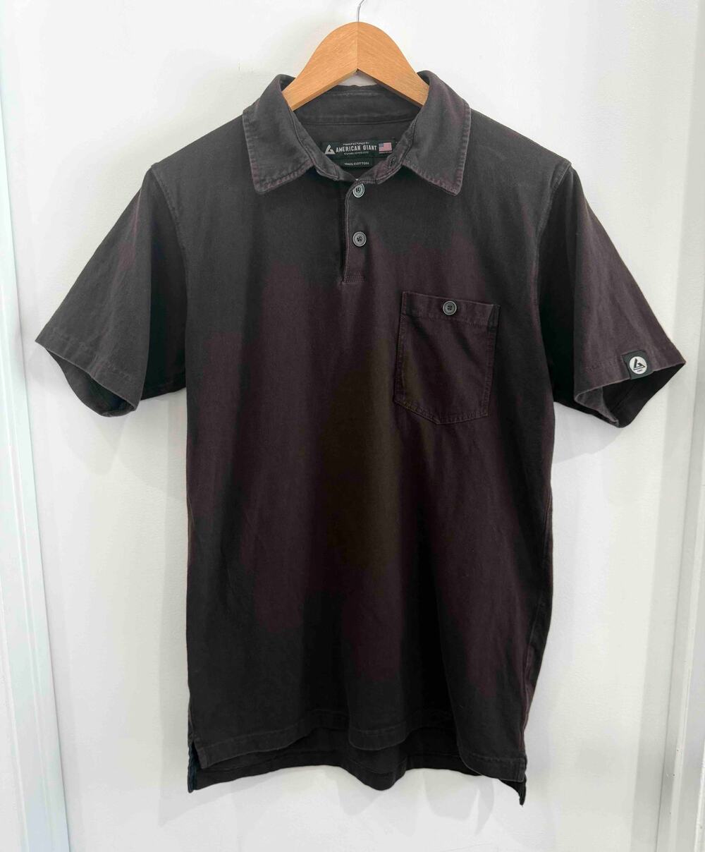 American Giant Pocket Polo Size SM Chocolate Brown 100% Cotton Made in the USA
